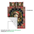 Husky Christmas quilt showing the printed front and white quilted backing detail