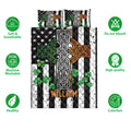 Irish quilt bedding set with Celtic cross design, shamrocks, stars, and black, white, green, and orange colors