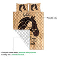 Horse and girl silhouette quilt showing the printed front and white quilted reverse side