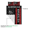 Veteran quilt showing patriotic printed front and white quilted backing in a feature detail view