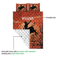 Rodeo quilt bedding set showing printed bull riding artwork and the quilted white backing