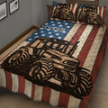 Rustic tractor quilt bedding displayed in a bedroom with stars and stripes design
