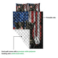 Veteran quilt blanket showing the printed front artwork and white quilted polyester backing