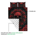 Skull rose quilt blanket showing the printed front and white quilted reverse side