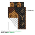 Hunting quilt blanket showing the printed front and white quilted polyester backing