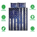 Paramedic quilt bedding set shown front-facing with medical star artwork, navy and silver stripes, and care icons