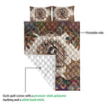 Raccoon quilt blanket showing the printed front and white quilted backing in a feature presentation