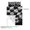 Checkered racing quilt showing the printable side and white quilted backing detail