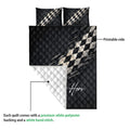 Racing quilt blanket showing the printed checkered flag side and quilted reverse backing
