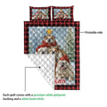 English Bulldog Christmas quilt showing the printed front design and white quilted reverse backing