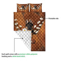 German Shepherd quilt blanket detail showing the printed front, stitched pattern, and white quilted backing