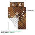 English Bulldog quilt blanket showing the printed front and white quilted backing