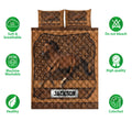 Horse quilt bedding set front view with detailed equine artwork and brown decorative patterns
