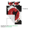 Karate quilt showing a printed martial arts design and white quilted backing