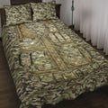Camouflage veteran quilt blanket bedding set displayed on a bed with tactical vest artwork