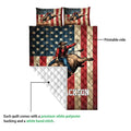 Rodeo bull riding quilt showing the printed front and white quilted backing