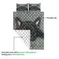 French Bulldog quilt blanket close view showing the printed front, white quilted backing, and diamond stitch pattern