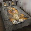 Australian Shepherd quilt blanket displayed on a bed with matching dog artwork on the pillowcases