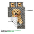 Golden Retriever quilt blanket detail showing the printed front and white quilted backing