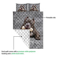 Pitbull quilt blanket showing the printed front, white quilted backing, and bedding construction
