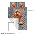 Poodle quilt showing a printed dog design, quilted texture, and white backing