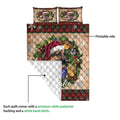 German Shepherd Christmas quilt shown with a printed front design and a white quilted backing detail