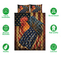 Patriotic rooster quilt bedding shown with soft breathable construction and vibrant star-spangled artwork
