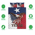 Texas eagle quilt bedding set shown front-facing with soft breathable and machine washable feature icons