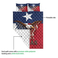 Close view of Texas eagle quilt blanket showing the printed side and white quilted backing