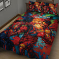Boxing-themed quilt blanket styled across a bedroom with colorful boxer artwork