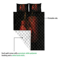 Boxing quilt showing the printed front and white quilt backing with red gloves and gear design