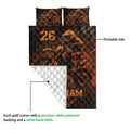 Motocross quilt blanket detail showing printed dirt bike rider artwork and white quilted backing