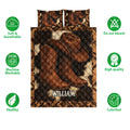 Western cowboy quilt bedding set shown with boot and hat artwork plus soft, breathable product feature icons