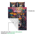 Drum quilt showing its printed front and white diamond-stitched backing in a product detail view