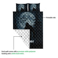 Bigfoot quilt blanket showing the printed front, white backing, and stitched diamond texture