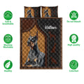 Doberman quilt bedding set feature guide showing the dog artwork and care symbols