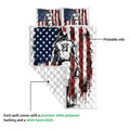 American football quilt showing the printed front and white quilted backing detail