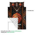Basketball quilt showing the printed front and quilted white backing in a product feature view