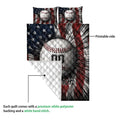 Baseball quilt showing the printed front and white quilted backing in a product detail view