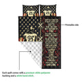 American football quilt showing the printed front design and white quilted backing in a construction detail view