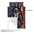 American football quilt showing the printed front artwork and white diamond-stitched backing