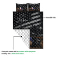 Dirt track racing quilt showing the printed front design and white quilted backing in a product detail view