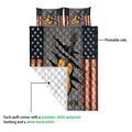 Guitar quilt showing the printed front artwork and white diamond-stitched backing