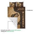 Fishing quilt bedding set showing the printed front, quilted backing, bass artwork, and fishing rod design