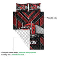 Trucker quilt blanket detail showing the printed semi-truck front and soft white quilted backing
