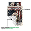 Baseball quilt showing its printed front and white quilted backing in a product construction view