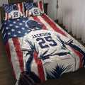 Custom Baseball Quilt Blanket with Player Silhouette and Distressed American Flag Artwork