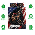 Wrestling quilt bedding set shown with athletic grappling artwork and bold red, white, blue colors