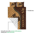Rodeo quilt showing the printed front and white quilted backing in a product construction detail view