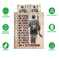 Hockey quilt blanket shown with player artwork, soft breathable design icons, and bold red and black typography